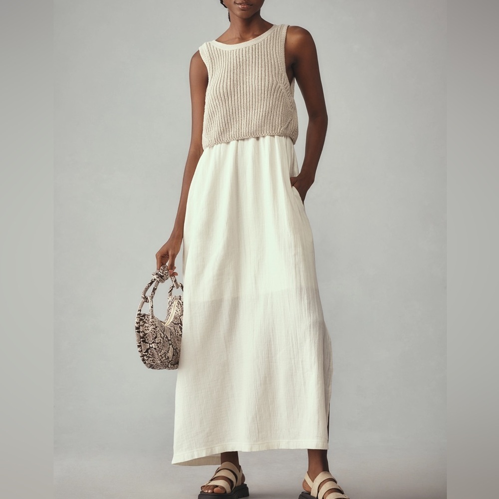Anthropologie Sleeveless Sweater Twofer Maxi Dress Size XL Sweater Knit Cotton
